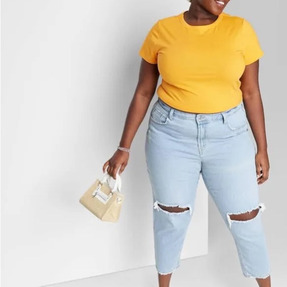 Wild Fable Super High Rise Distressed Slim Straight Jeans Button Fly